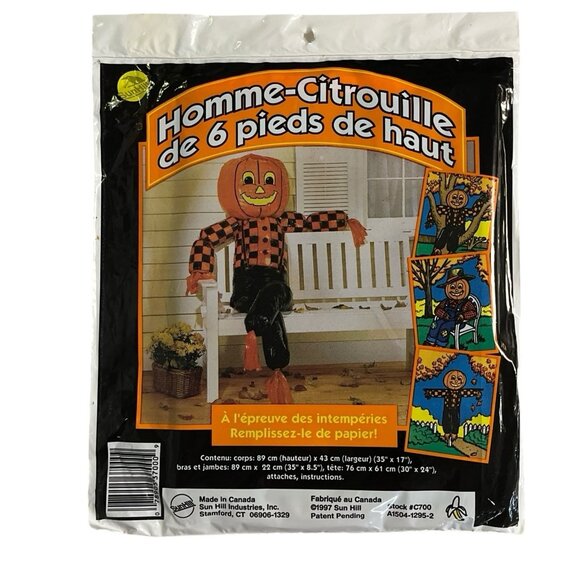 Vintage Sunhill Stuffed Pumpkin Man 1997 Weatherproof Plastic Sealed Halloween‎ - Picture 2 of 6